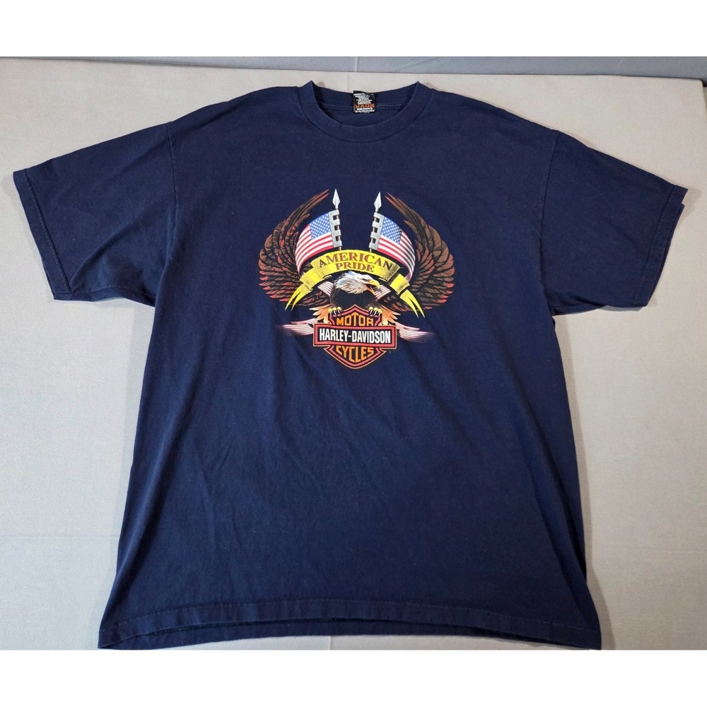 Harley Davidson Shirt Mens 2 Extra Large Blue American Pride Miami Florida Coast